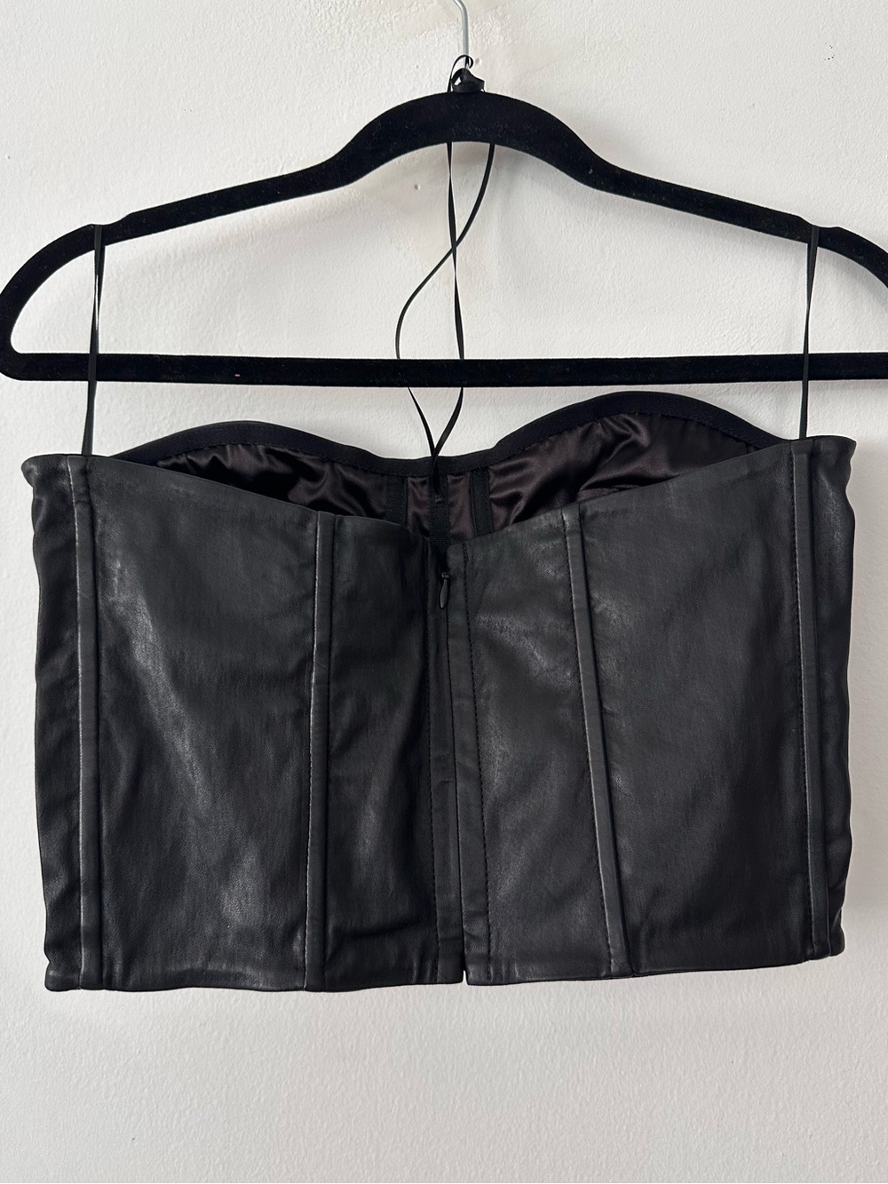 NWT SPRWMN Black Leather Corset Top Size Medium M Strapless Bustier cropped - Picture 3 of 6